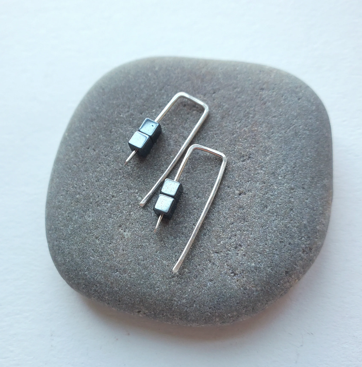 Sterling Silver Hook Earrings with Hematite from Mary Risley at Pinch in Northampton, MA