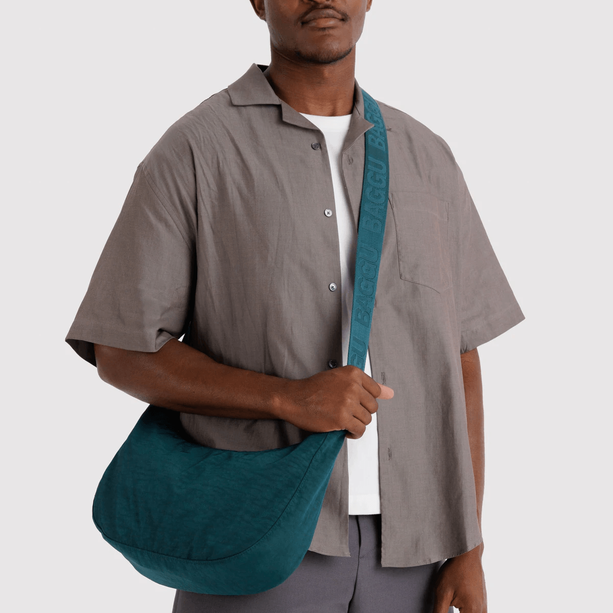 Medium Nylon Crescent Bag in Deep Sea at PINCH