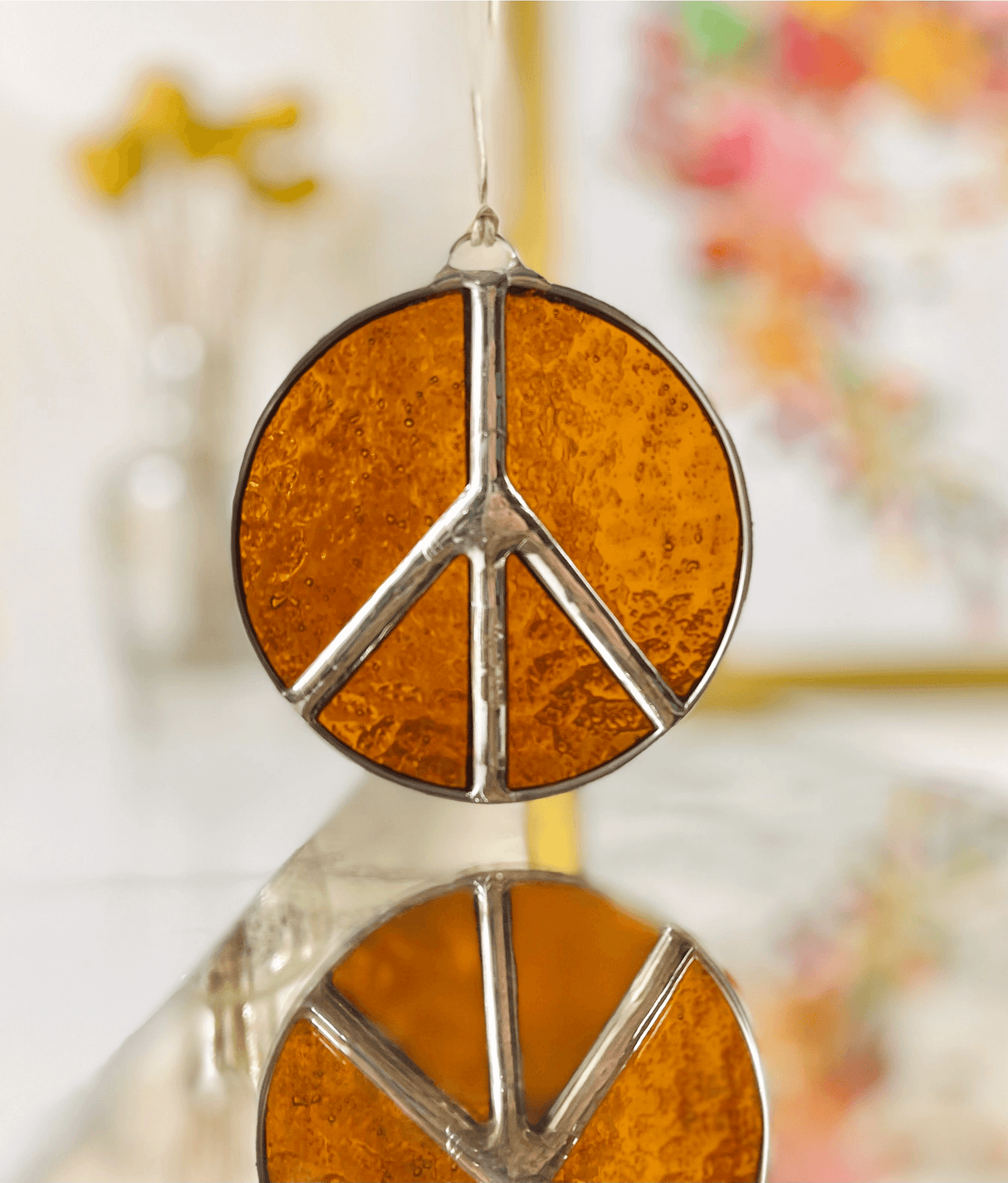 Glass Peace Sign Suncatcher in Tupelo Honey from Samara Designs Studio at Pinch in Northampton, MA