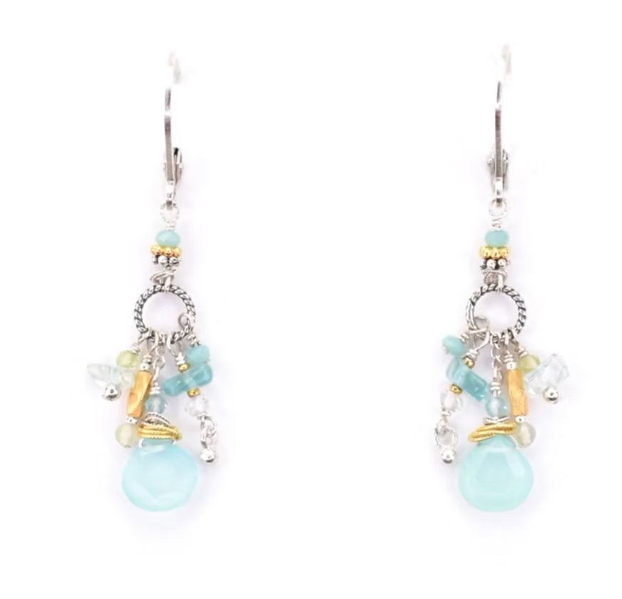 Sterling Silver, Chalcedony, Aquamarine, 18K Vermeil Earrings
