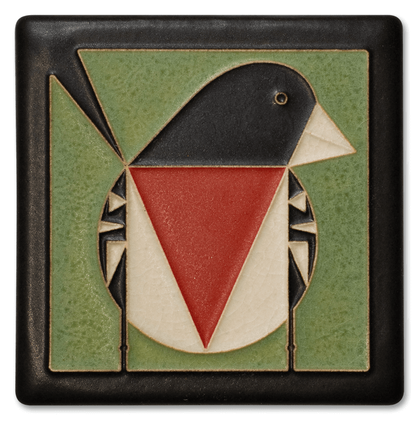 Rose-Breasted Grosbeak 4x4 Tile in Green from Motawi Tileworks at Pinch in Northampton, MA