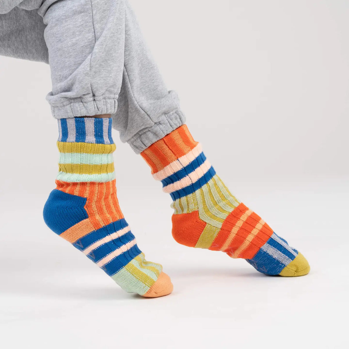 Patchwork Stripe House Socks in Rainbow S/M