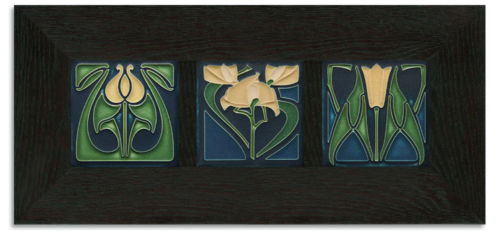 4x4 Florals Framed Tile Set in Indigo from Motawi Tileworks at Pinch in Northampton, MA