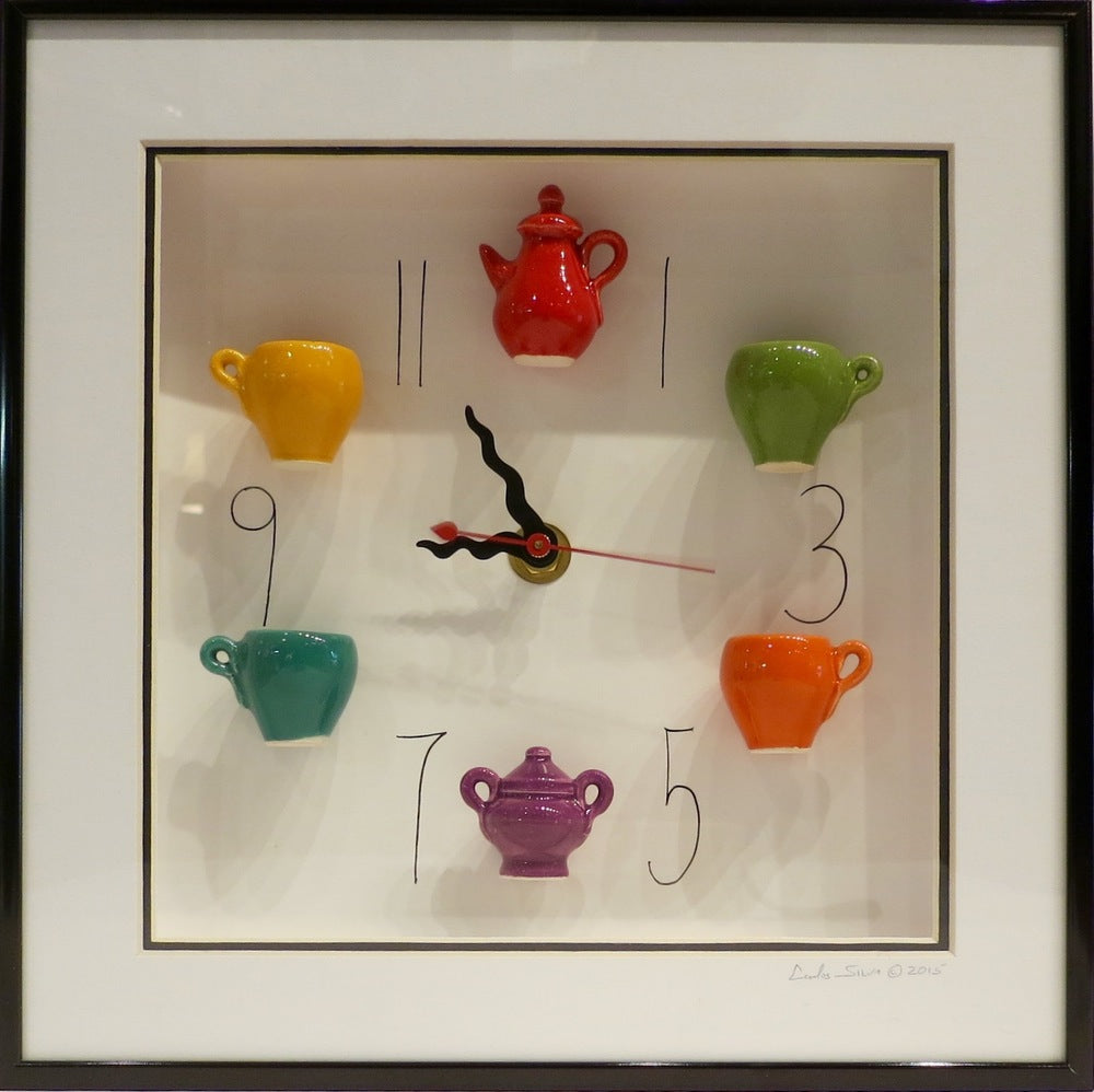 10x10 Clock, with Red Teapot and Black Frame by Carlos Silva/Centuries Clayworks - Carlos Silva - Clock - [PINCH]