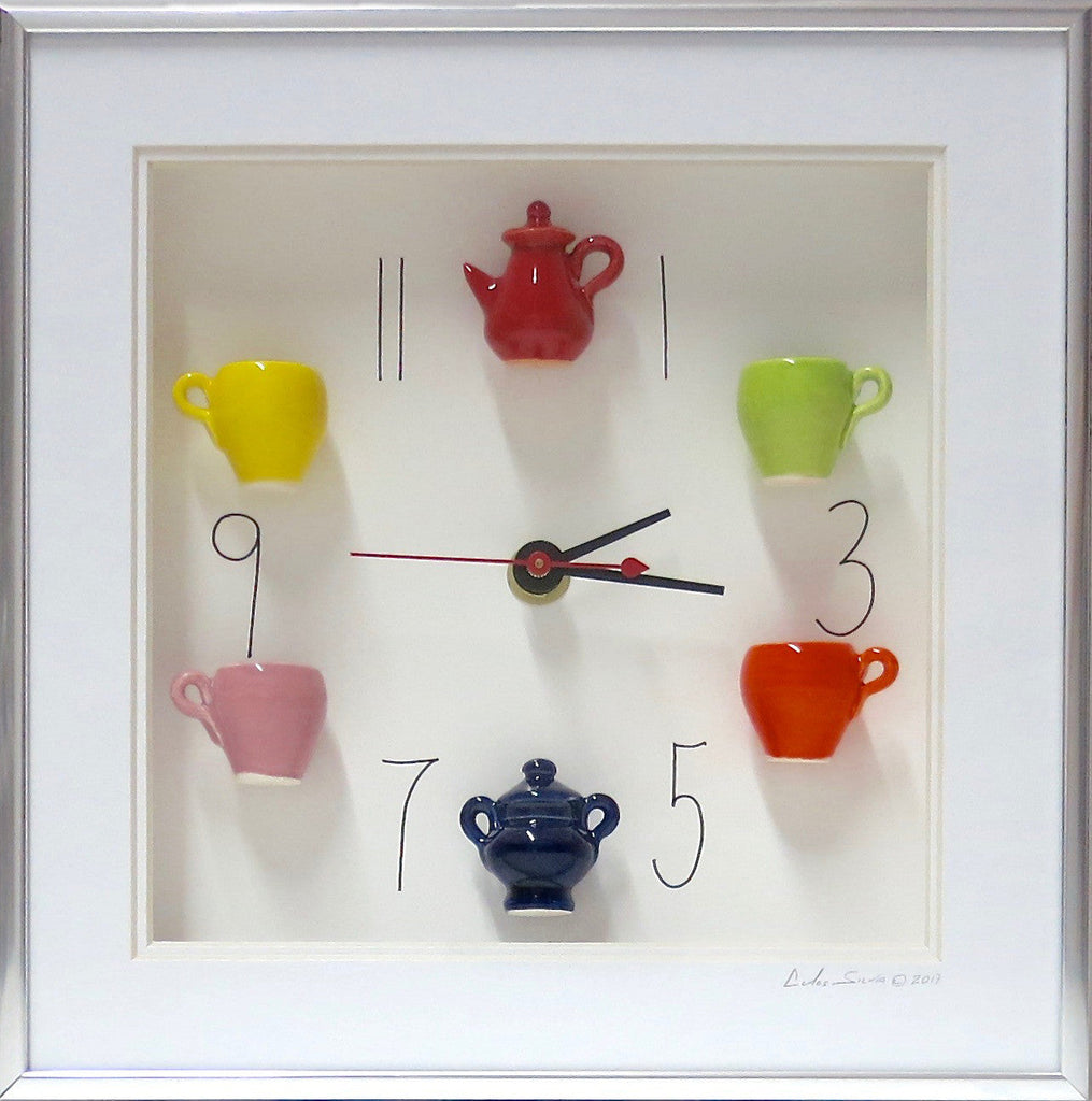 10x10 Clock with Red Teapot and Silver Frame by Carlos Silva/Centuries Clayworks - Carlos Silva - Clock - [PINCH]