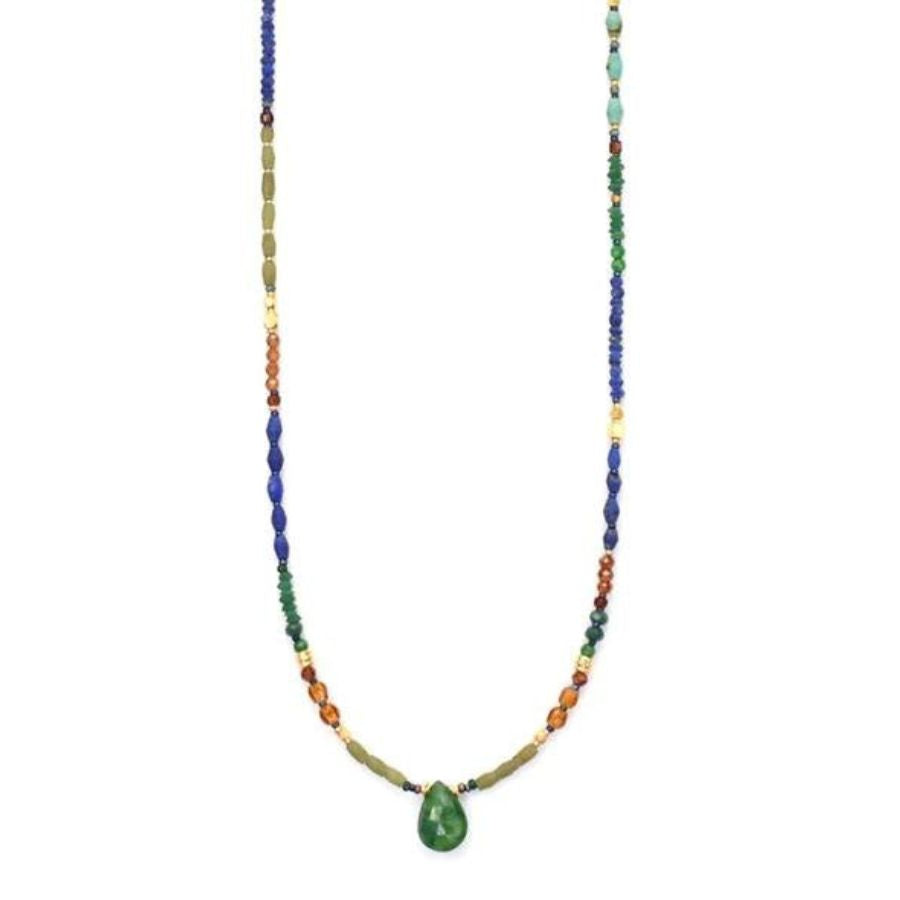 Emerald Pendant with Serpentine, Turquoise & Lapis Necklace