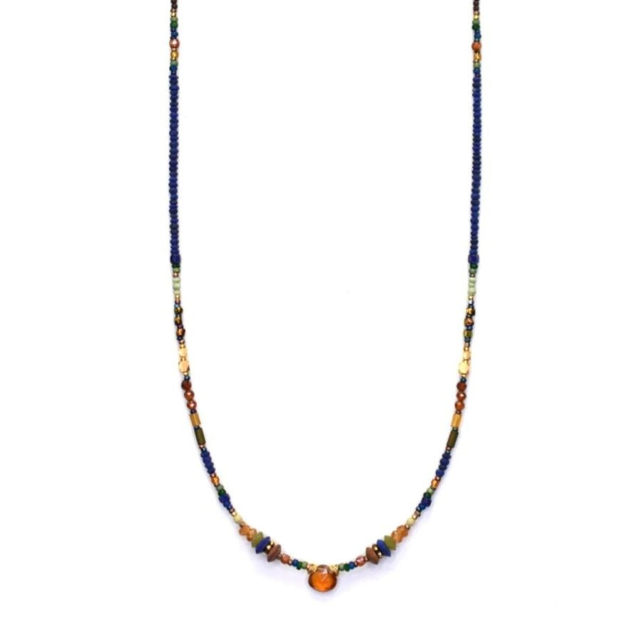 Madiera Citrine, Lapis, Jade & Serpentine Necklace with 18k Vermeil