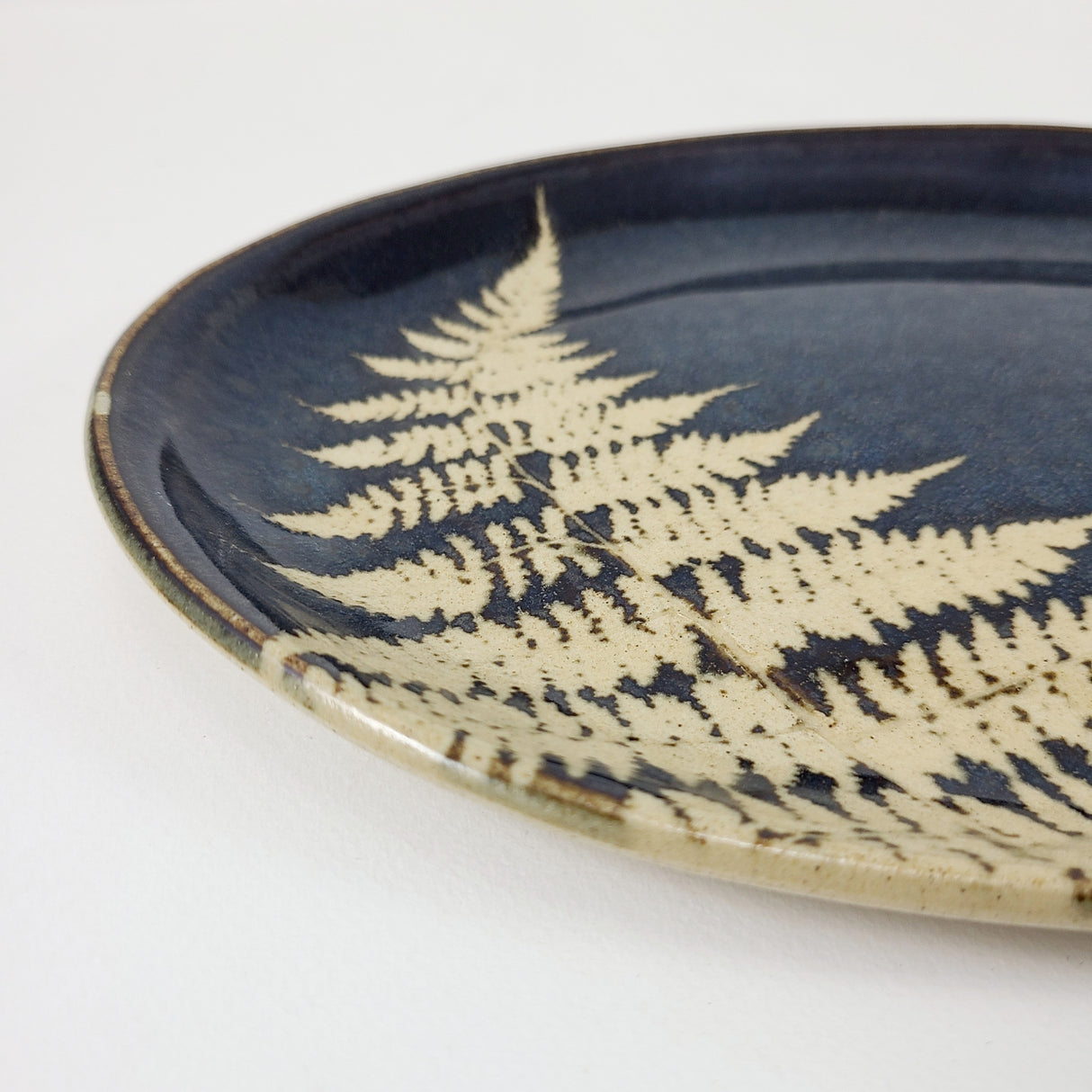 Fern Dark Medium Oval Plate from Kaleidoscope Pottery at Pinch in Northampton, MA