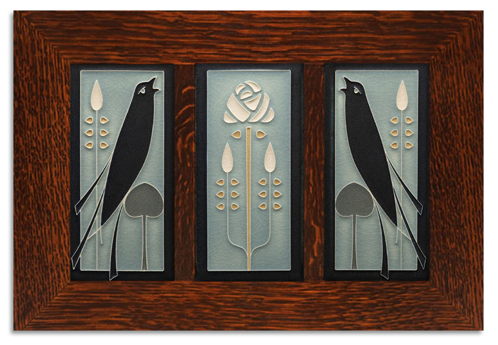 4x8 Songbirds Framed Tile Set in Grey Blue at PINCH