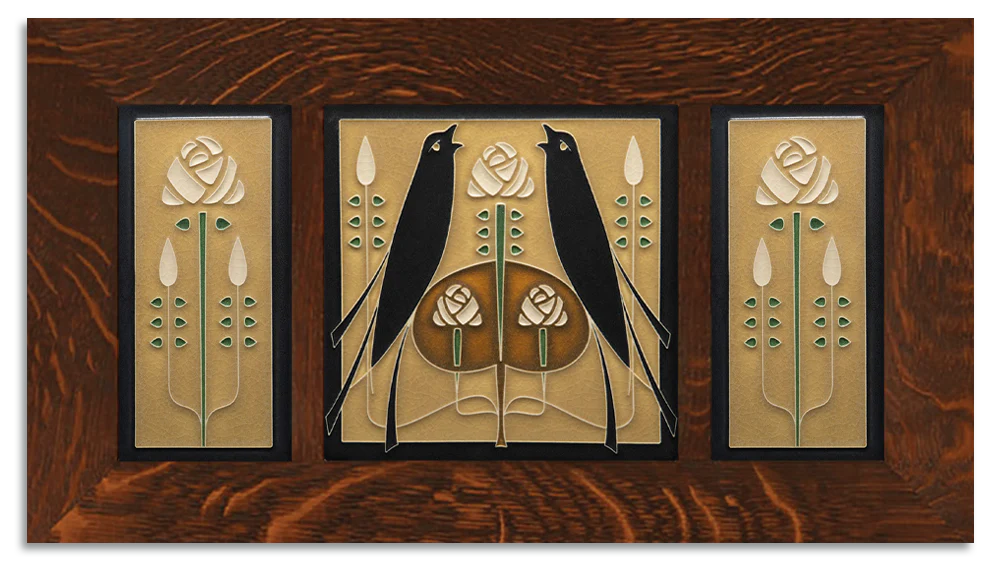 4x8 & 8x8 Songbirds & Long Stem Framed Tile Set in Golden from Motawi Tileworks at Pinch in Northampton, MA