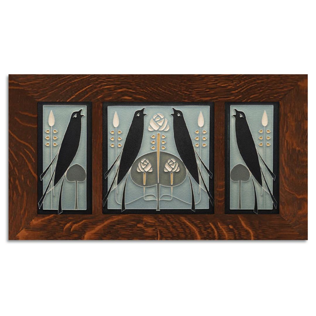 4x8 & 8x8 Songbirds Framed Tile Set in Grey Blue from Motawi Tileworks at Pinch in Northampton, MA