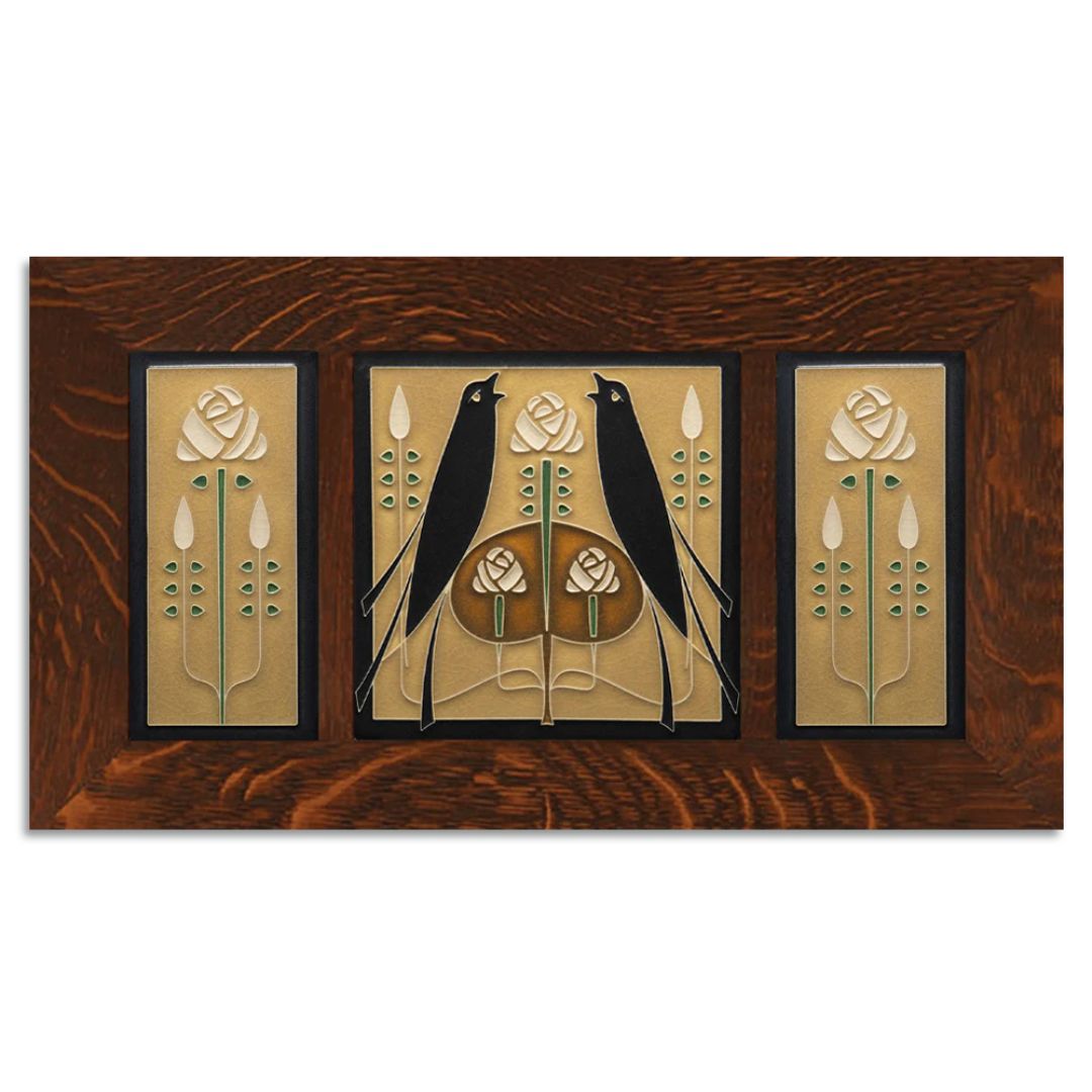 4x8 & 8x8 Songbirds & Long Stem Framed Tile Set in Golden from Motawi Tileworks at Pinch in Northampton, MA