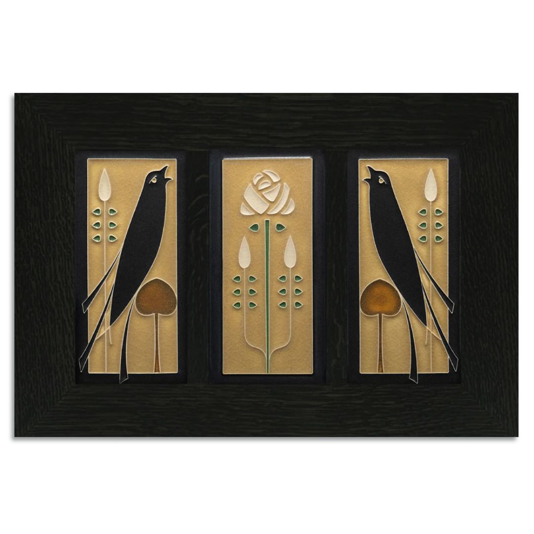 4x8 Songbirds Framed Tile Set in Golden from Motawi Tileworks at Pinch in Northampton, MA