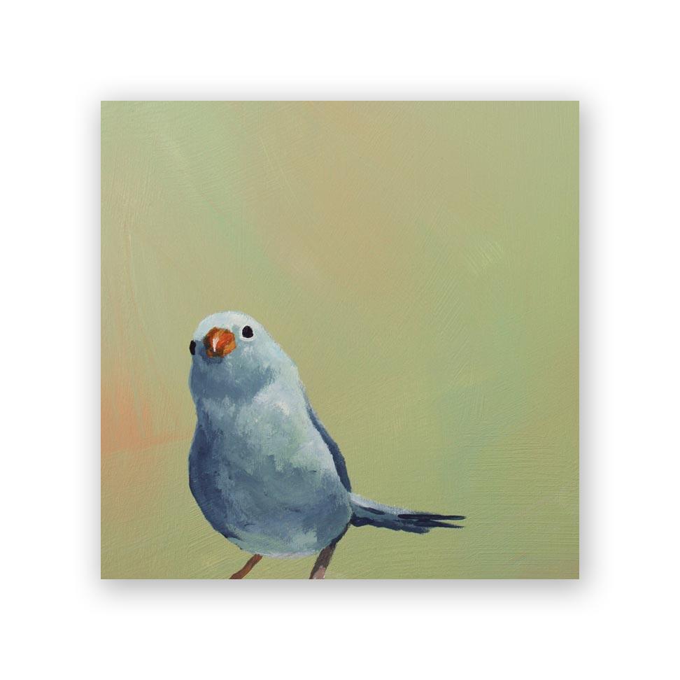 Blue Bird on Green 6x6 Wooden Panel from The Mincing Mockingbird at Pinch in Northampton, MA