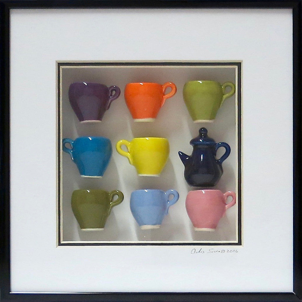 8x8 Multicolor Shadowbox with Dark Blue Teapot by Carlos Silva/Centuries Clayworks - Carlos Silva - Shadowbox - [PINCH]