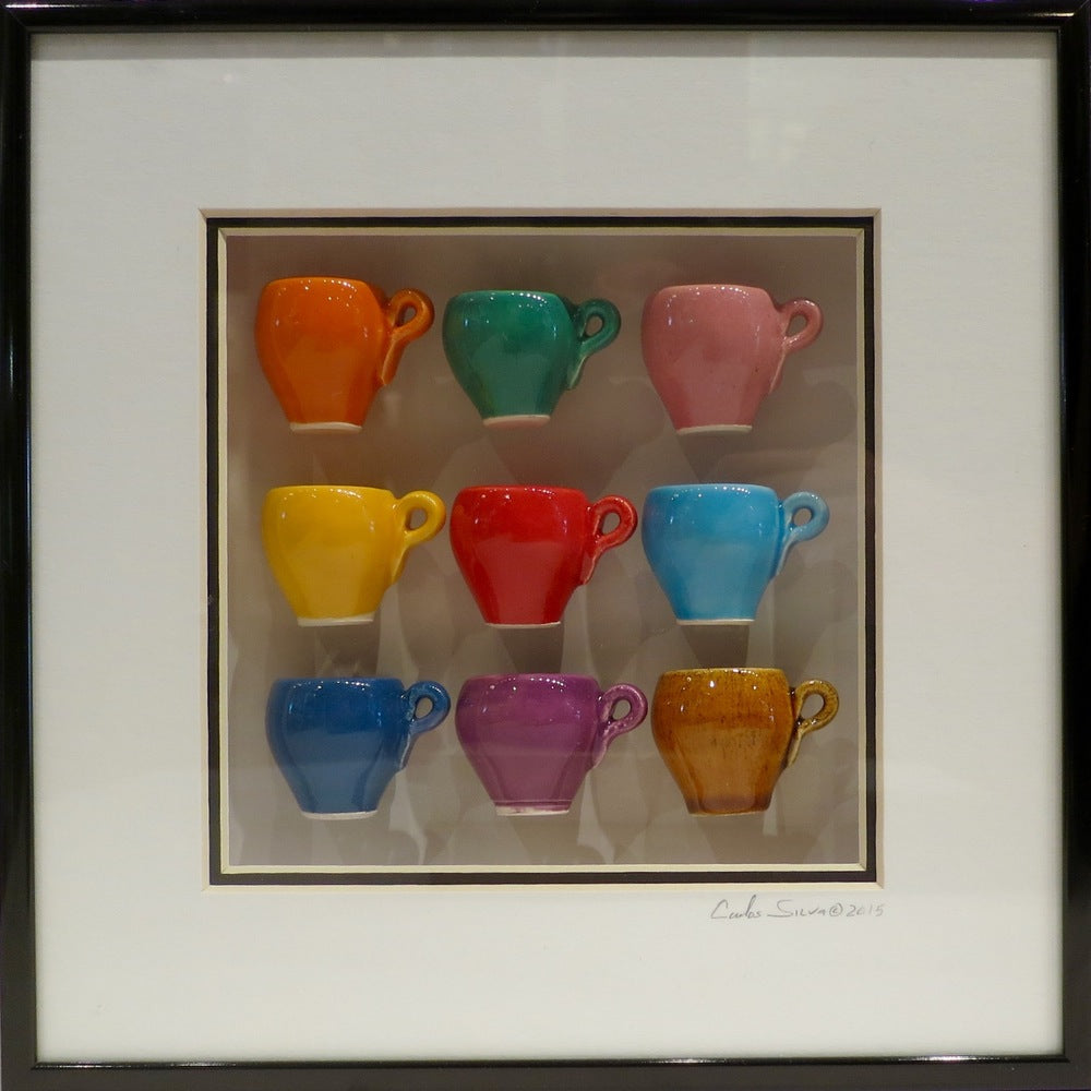 8x8 Multicolor Mugs Shadowbox with Black Frame by Carlos Silva/Centuries Clayworks - Carlos Silva - Shadowbox - [PINCH]