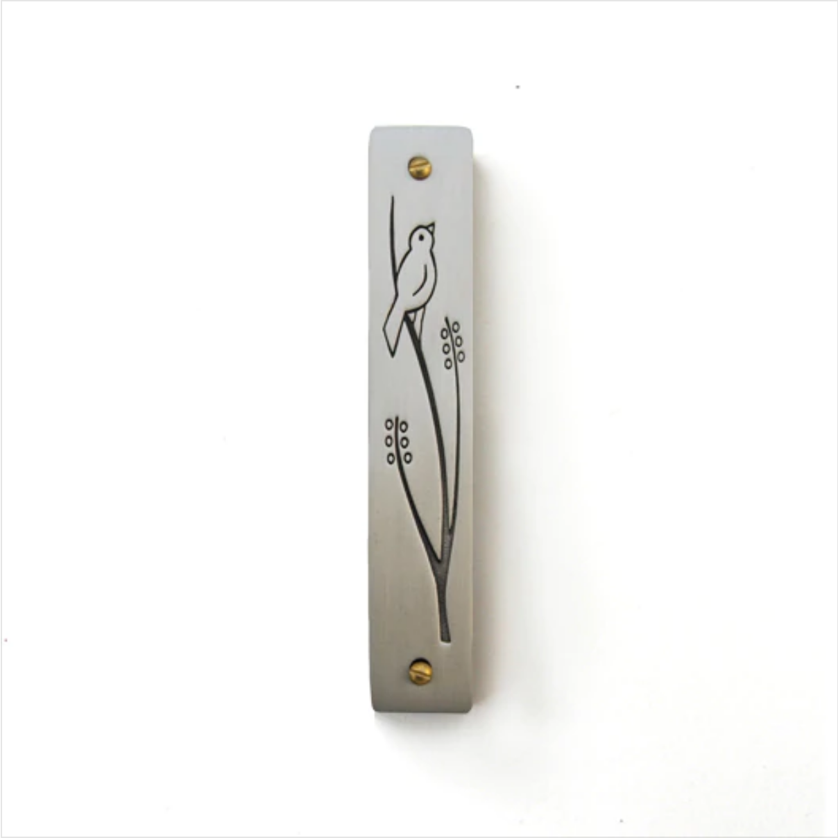 Wren Mezuzah in Pewter from Emily Rosenfeld at Pinch in Northampton, MA