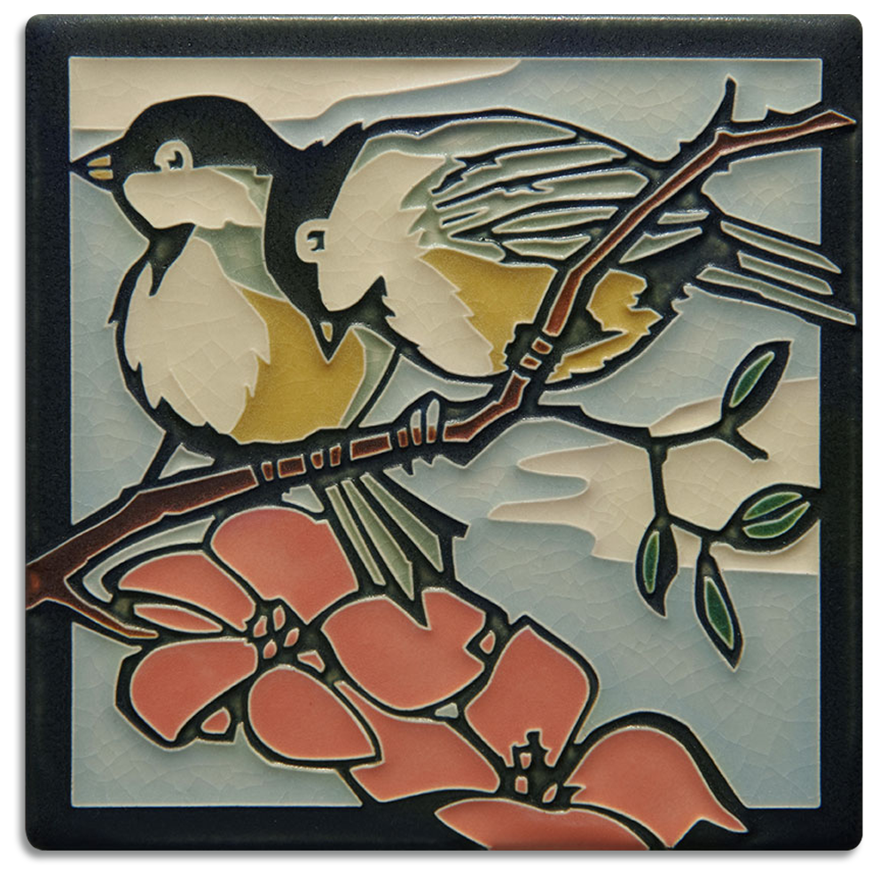 Spring Chicadees 6"x6" Ceramic Tile from Motawi Tileworks at Pinch in Northampton, MA