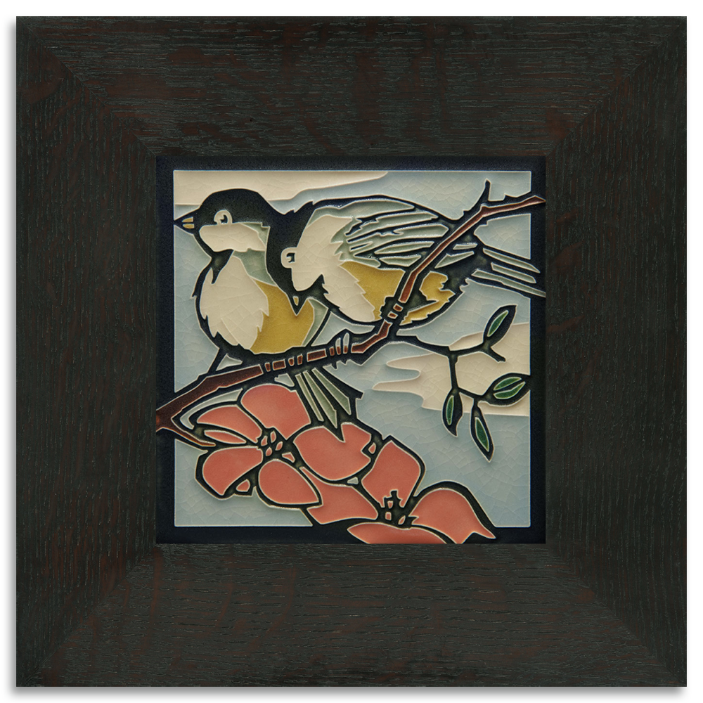 Spring Chickadees 6"x6" Ceramic Tile with Frame from Motawi Tileworks at Pinch in Northampton, MA