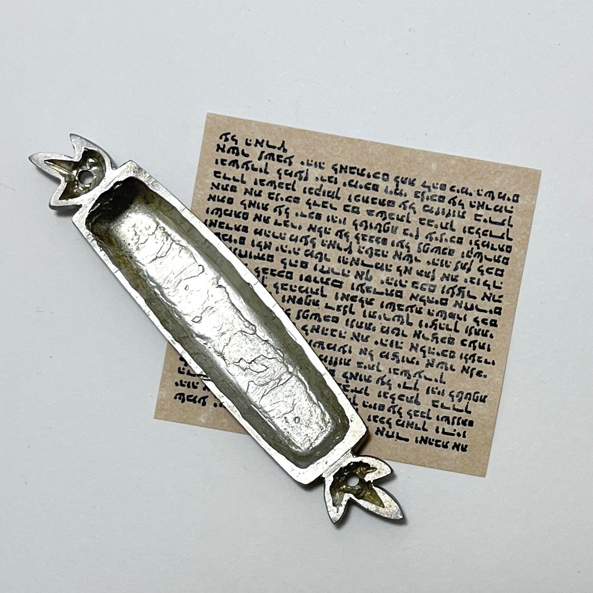 Dove Mezuzah in Pewter from Emily Rosenfeld at Pinch in Northampton, MA