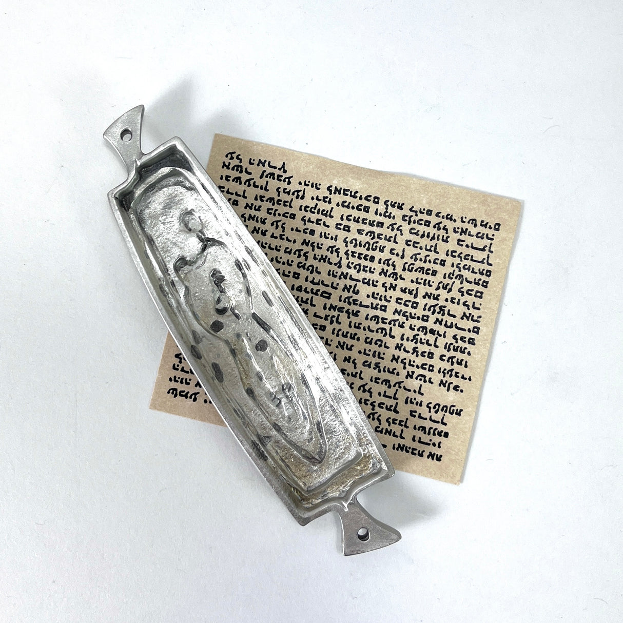 Family Mezuzah in Pewter from Emily Rosenfeld at Pinch in Northampton, MA