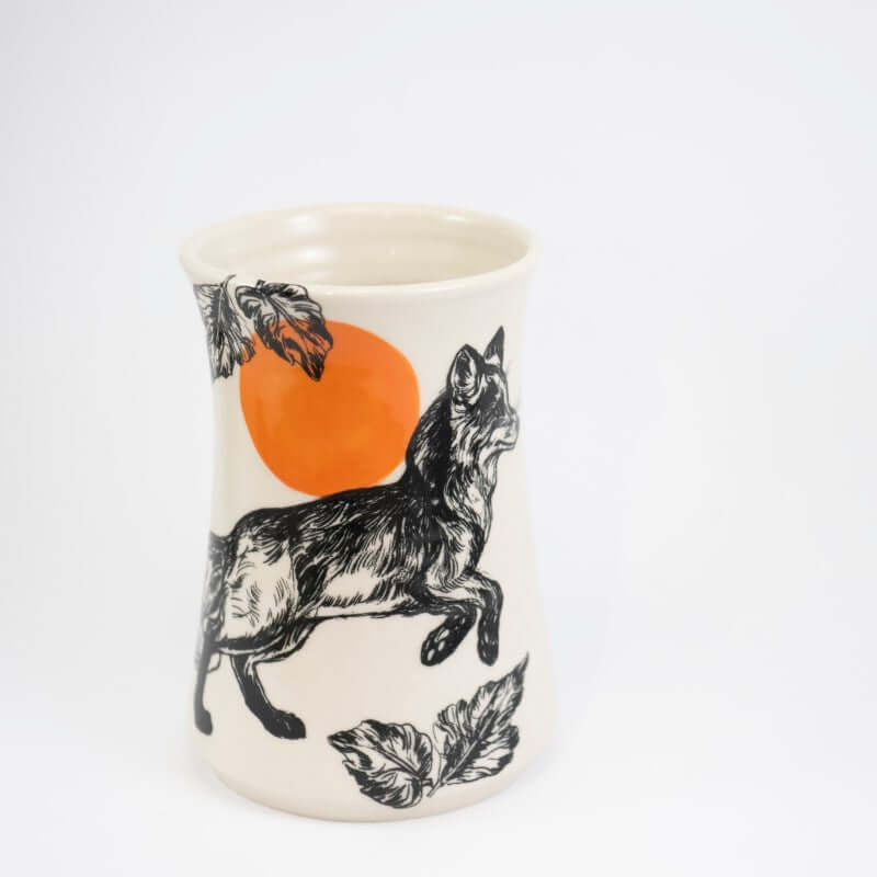 Large Fox & Sun Vase