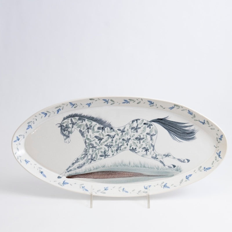 Oval Platter with a Flowered Horse
