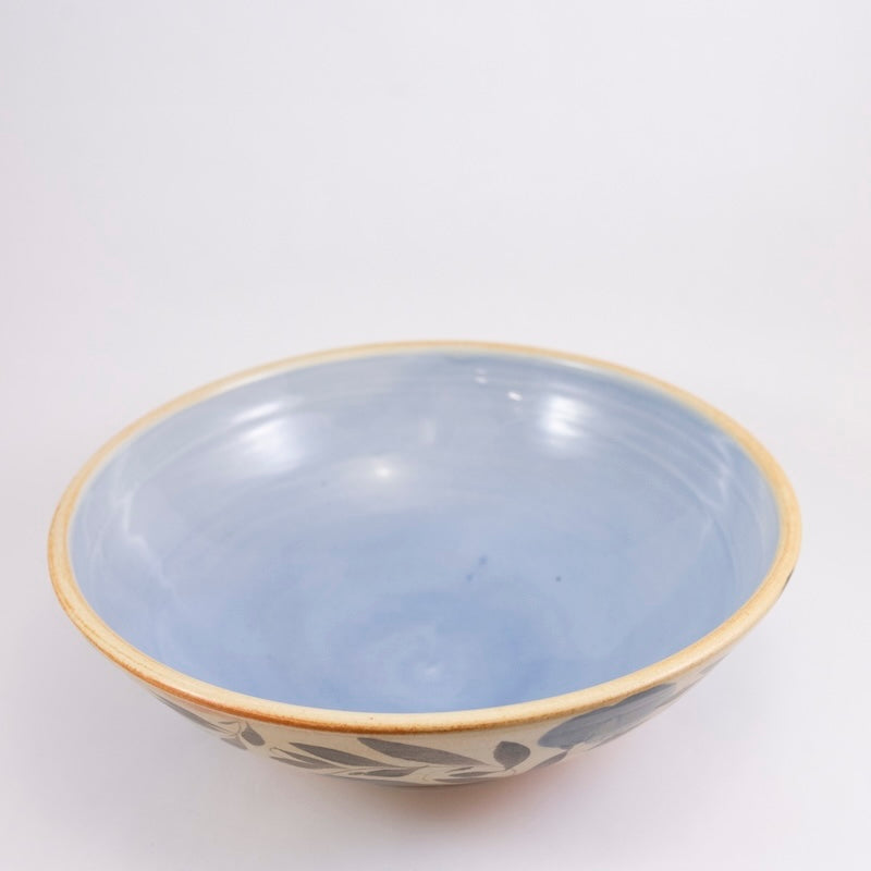 Large Shallow Bowl with Blue Interior