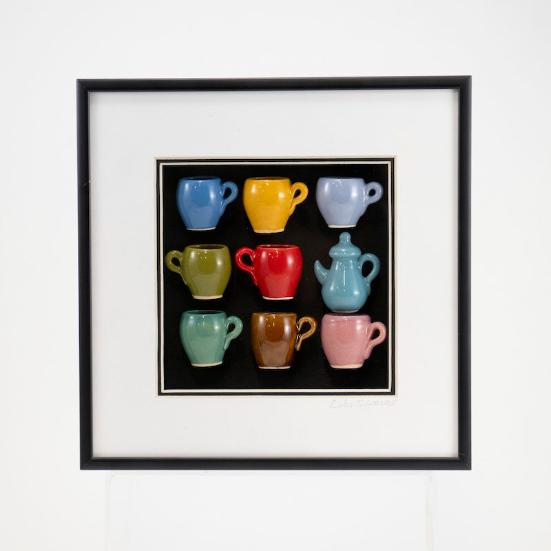 8x8 Shadowbox with Blue Teapot in a Black Matte and Black Frame