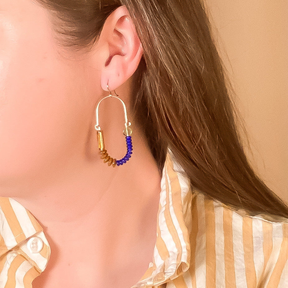 Cobalt, Olive, Mocha Balance Earrings in Sterling Silver