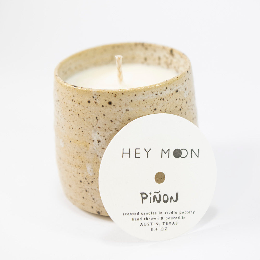 Pinon Soy Candle in Speckled Ceramic Jar 8.4 oz from Hey Moon Ceramics at Pinch in Northampton, MA