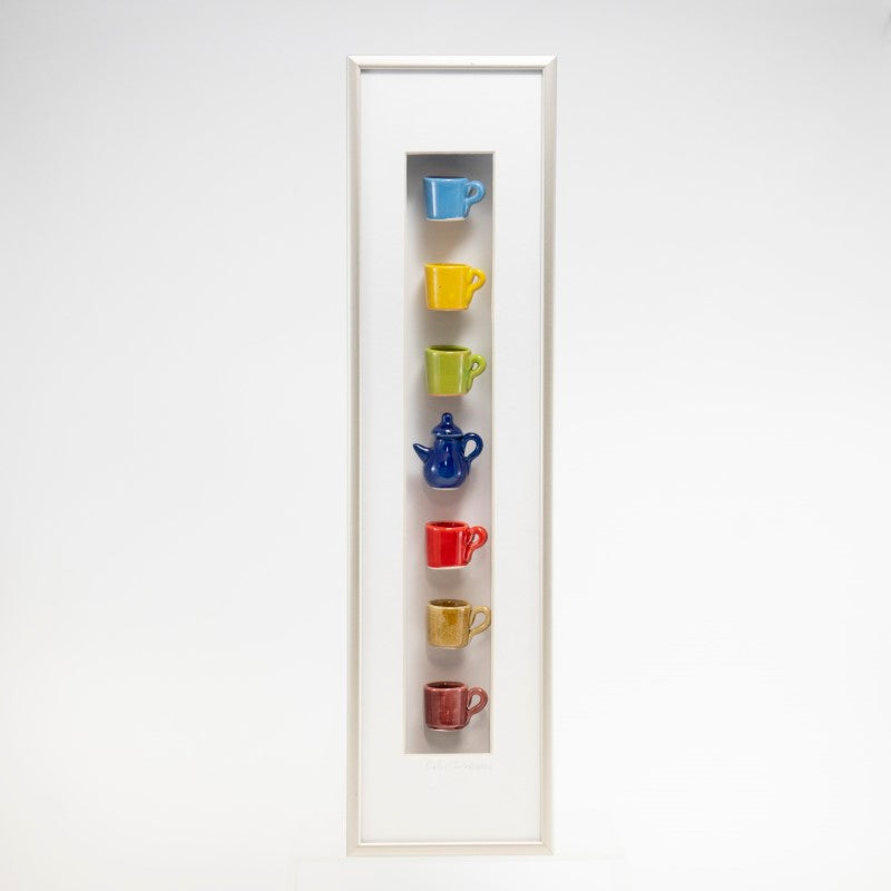4x16 Vertical Shadowbox with a Navy Teapot in a Silver Frame