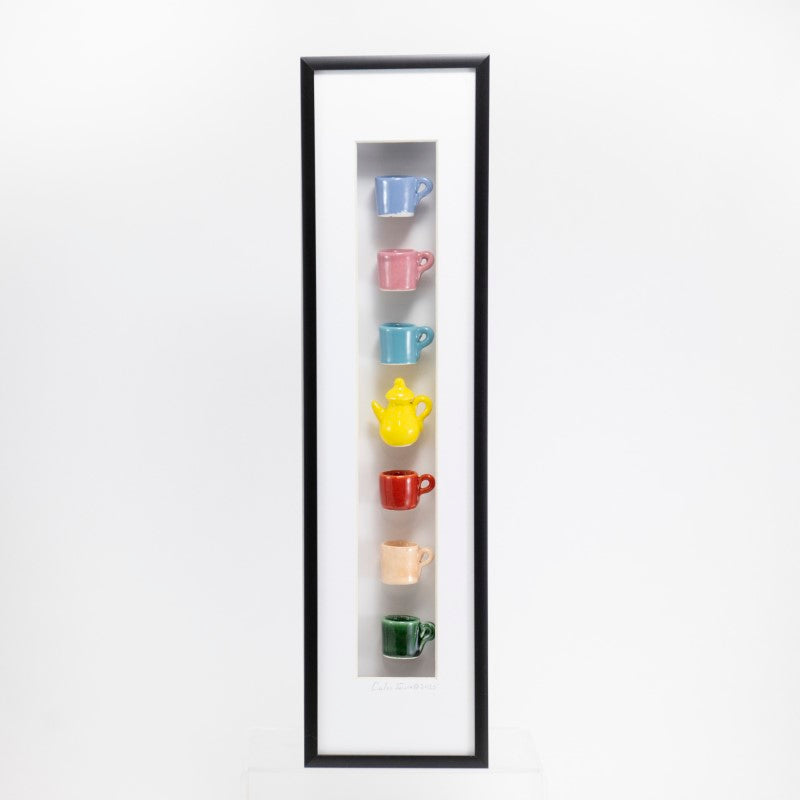 4x16 Vertical Shadowbox with a Yellow Teapot in a Black Frame