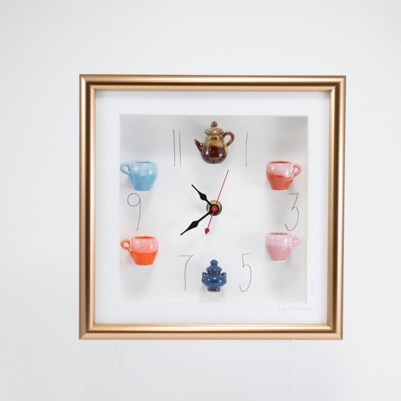10x10 Clock with a Two-Toned Brown Teapot in a Bronze Frame