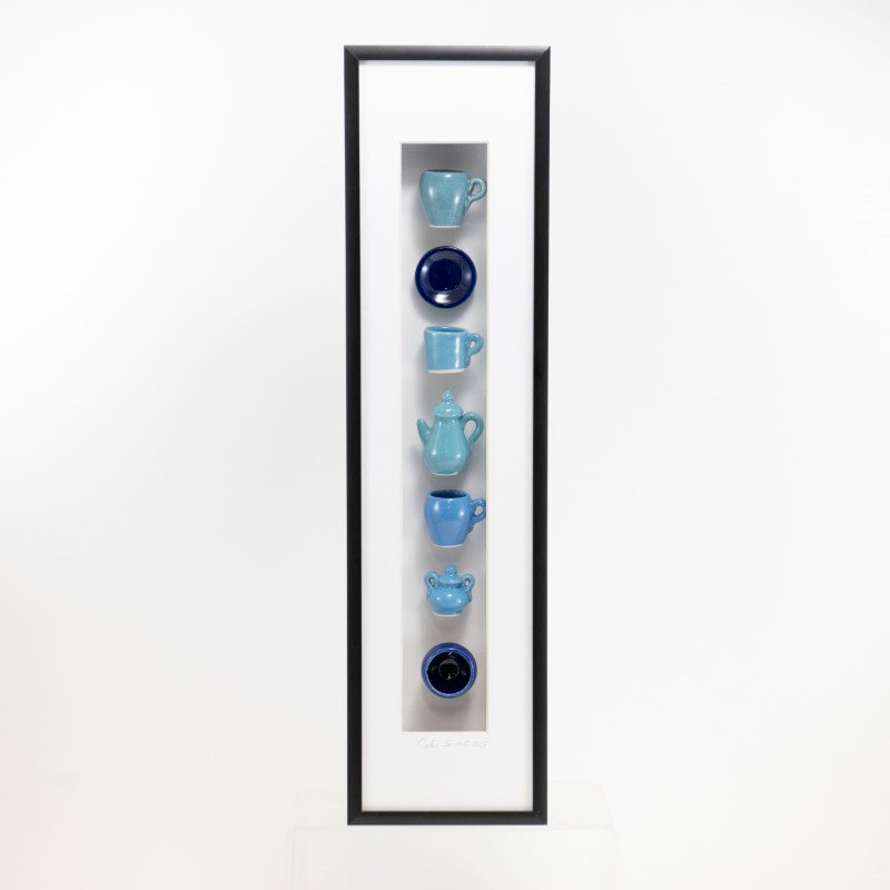 4x16 Vertical Shadowbox with Blue Assortment in a Black Frame