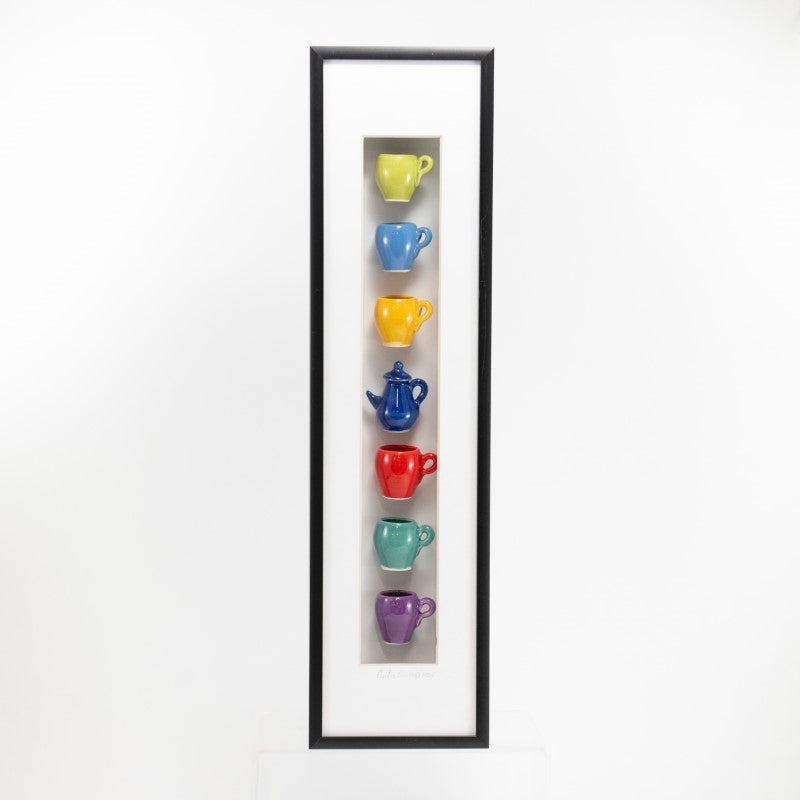 4x16 Vertical Shadowbox with Navy Teapot in a Black Frame