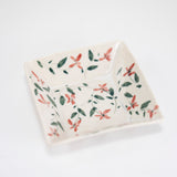 Small Square Dish with Hand-Painted Red Flowers