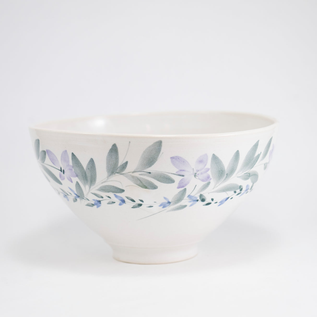 Bowl with Hand-Painted Lavender Flower Boarder