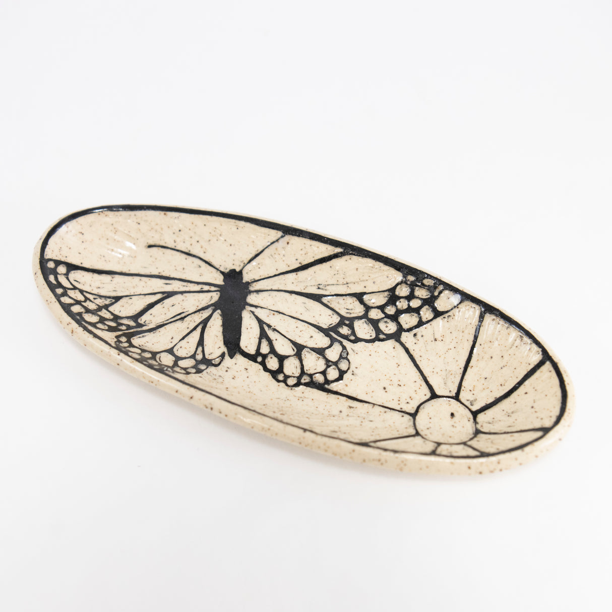 3.5" x 8 Sgraffito Butterfly and Sun Dish