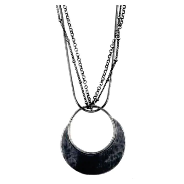 Large Hammered Circles with Multi-Chain Necklace
