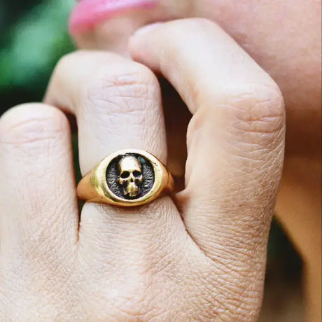 Calavera Signet Ring in Bronze at PINCH