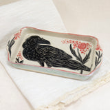 Small Black Bird with Red Berry Casserole Dish