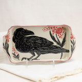 Small Black Bird with Red Berry Casserole Dish
