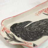 Small Black Bird with Red Berry Casserole Dish