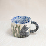 Triple Pups Mug with Blue Speckled Interior