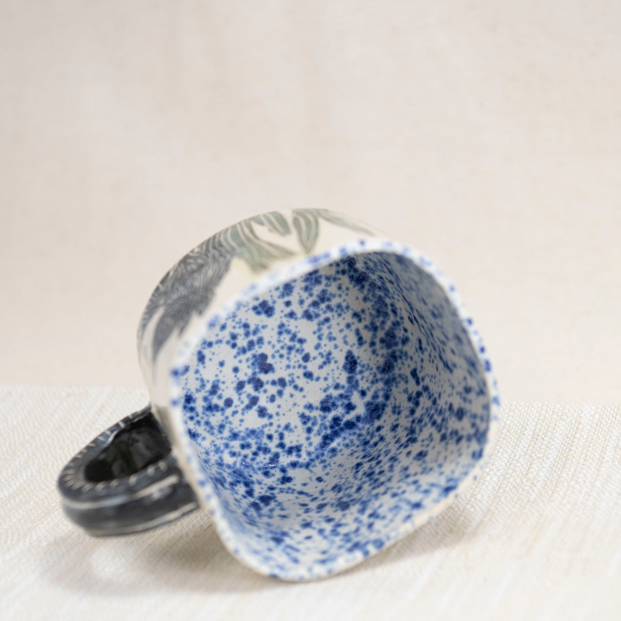 Triple Pups Mug with Blue Speckled Interior