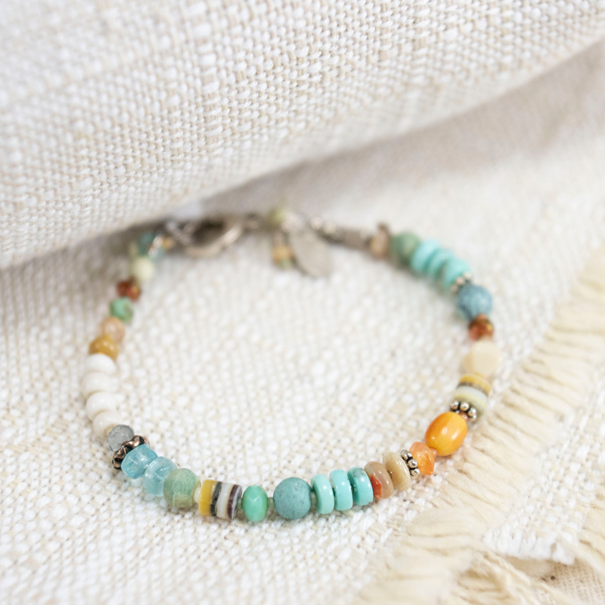 Sterling Silver, Turquoise, Coral, Carnelian, Apatite, Abalone Bracelet