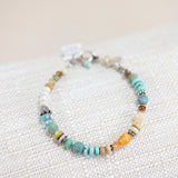 Sterling Silver, Turquoise, Coral, Carnelian, Apatite, Abalone Bracelet