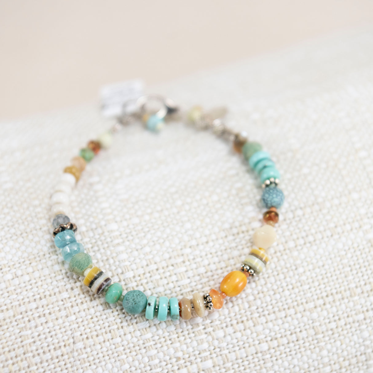 Sterling Silver, Turquoise, Coral, Carnelian, Apatite, Abalone Bracelet