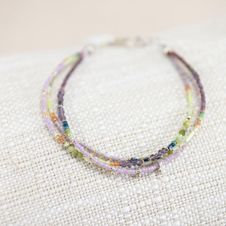 Sterling Silver, Serpentine, Amethyst, Peridot, Vintage glass beads Bracelet